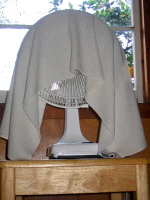 fan with wet towel